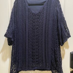 Navy Crochet Lace Top